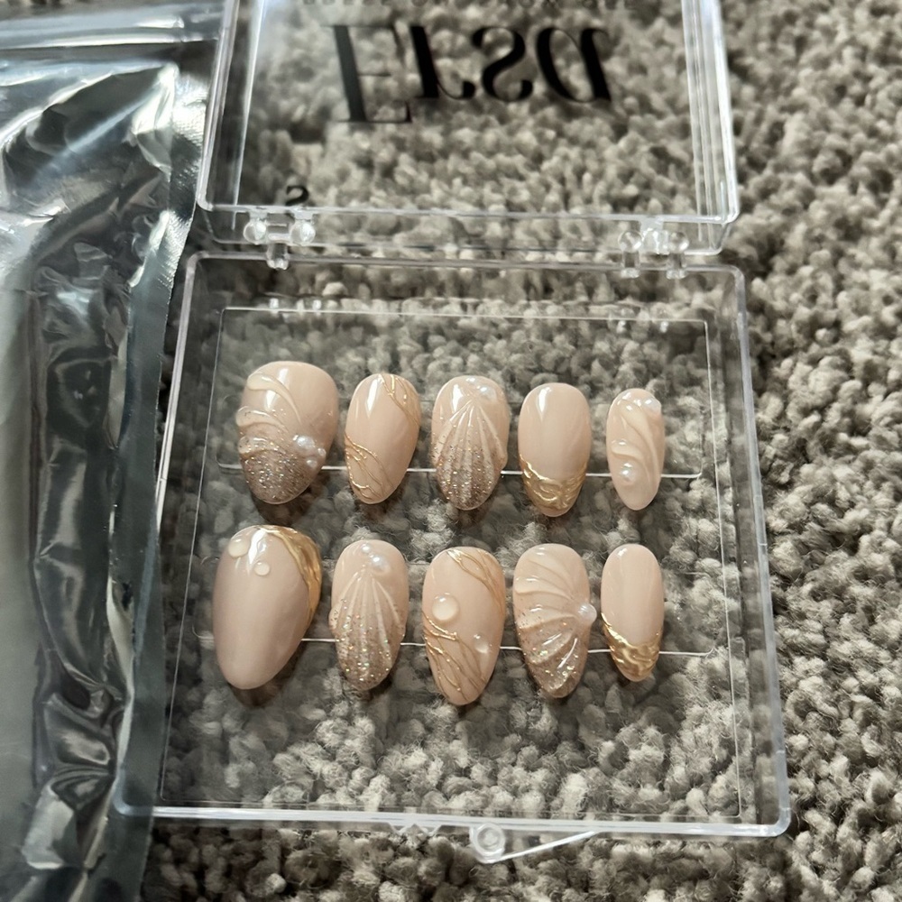 3/$45 Elegant Nude Press-On Nails with Glitter